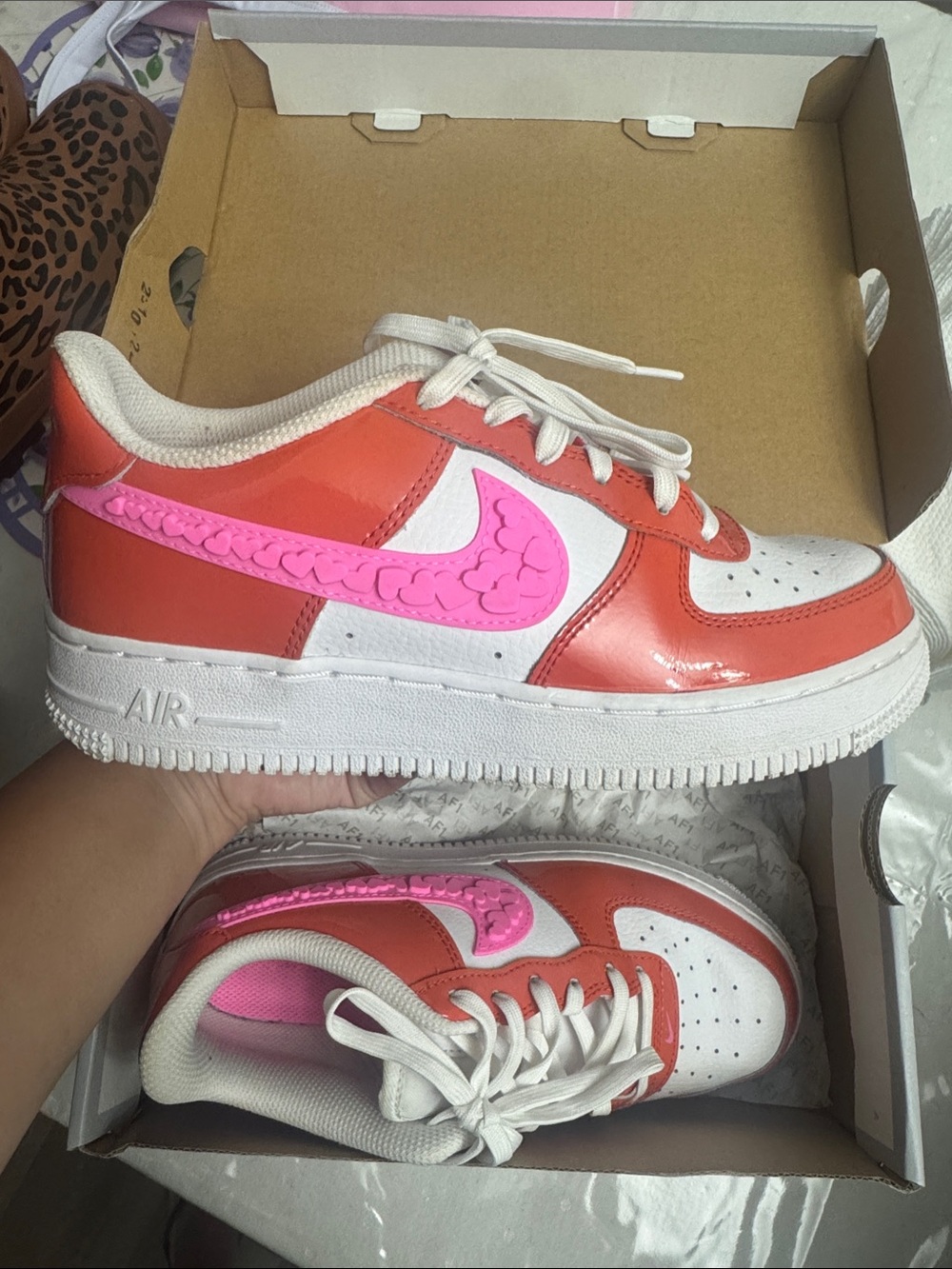 Kids Nike Air Forces Orange & Pink Low-Top Sneakers - size 4.5Y, used twice